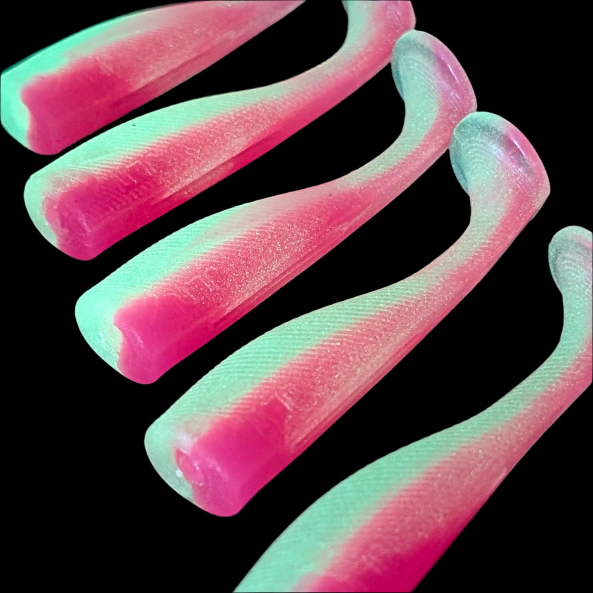 3 inch paddle tail swim bait | Dragonfruit Glo dark– Jonah Lure Works Nine Lives Soft Plastic Swim Bait