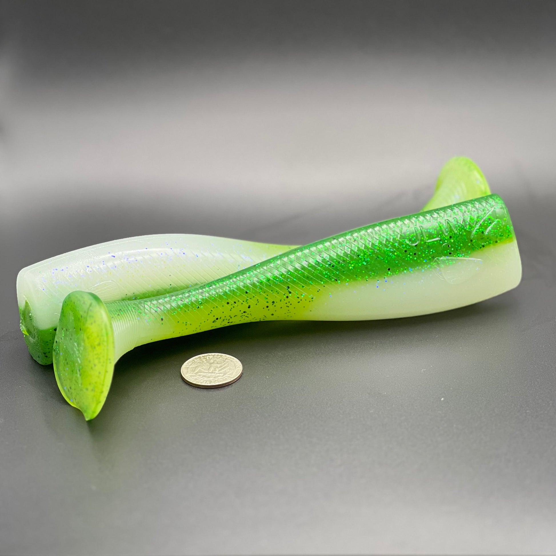 8 inch paddle tail swim bait | Baby Green scale – Jonah Lure Works Nine Lives Soft Plastic Swim Bait