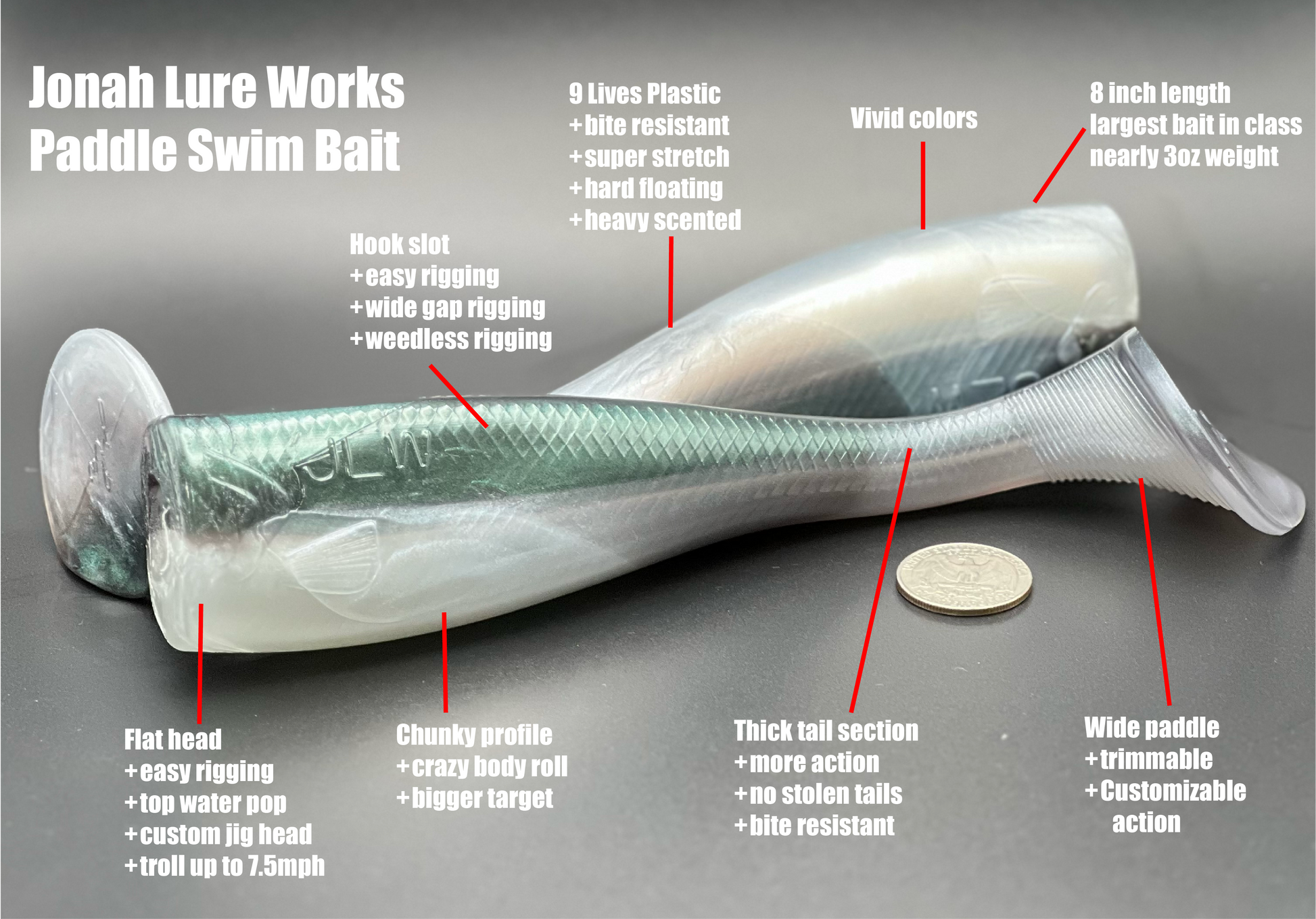8 inch paddle tail swim bait | Greenback specs – Jonah Lure Works Nine Lives Soft Plastic Swim Bait