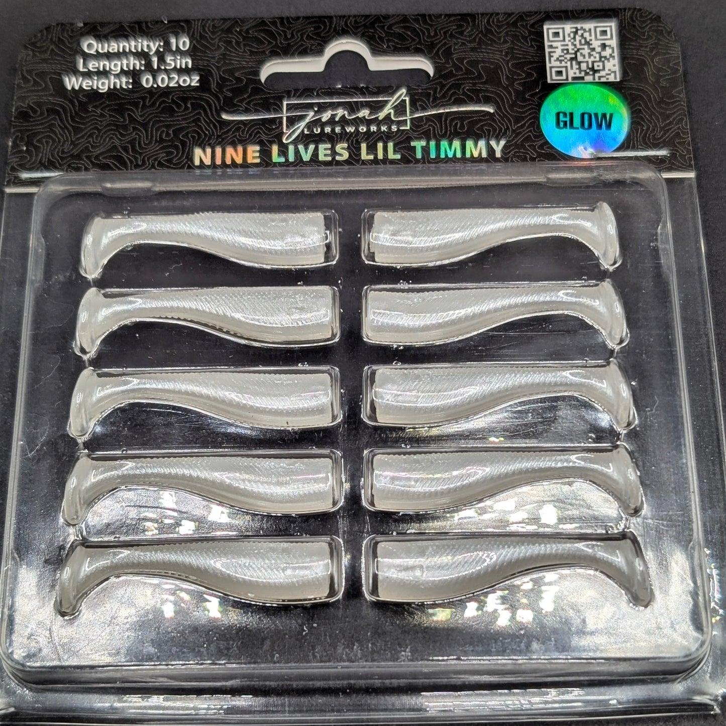 1.5 inch Lil Timmy micro paddle tail swim bait | Bone Glo package – Jonah Lure Works Nine Lives Soft Plastic Swim Bait
