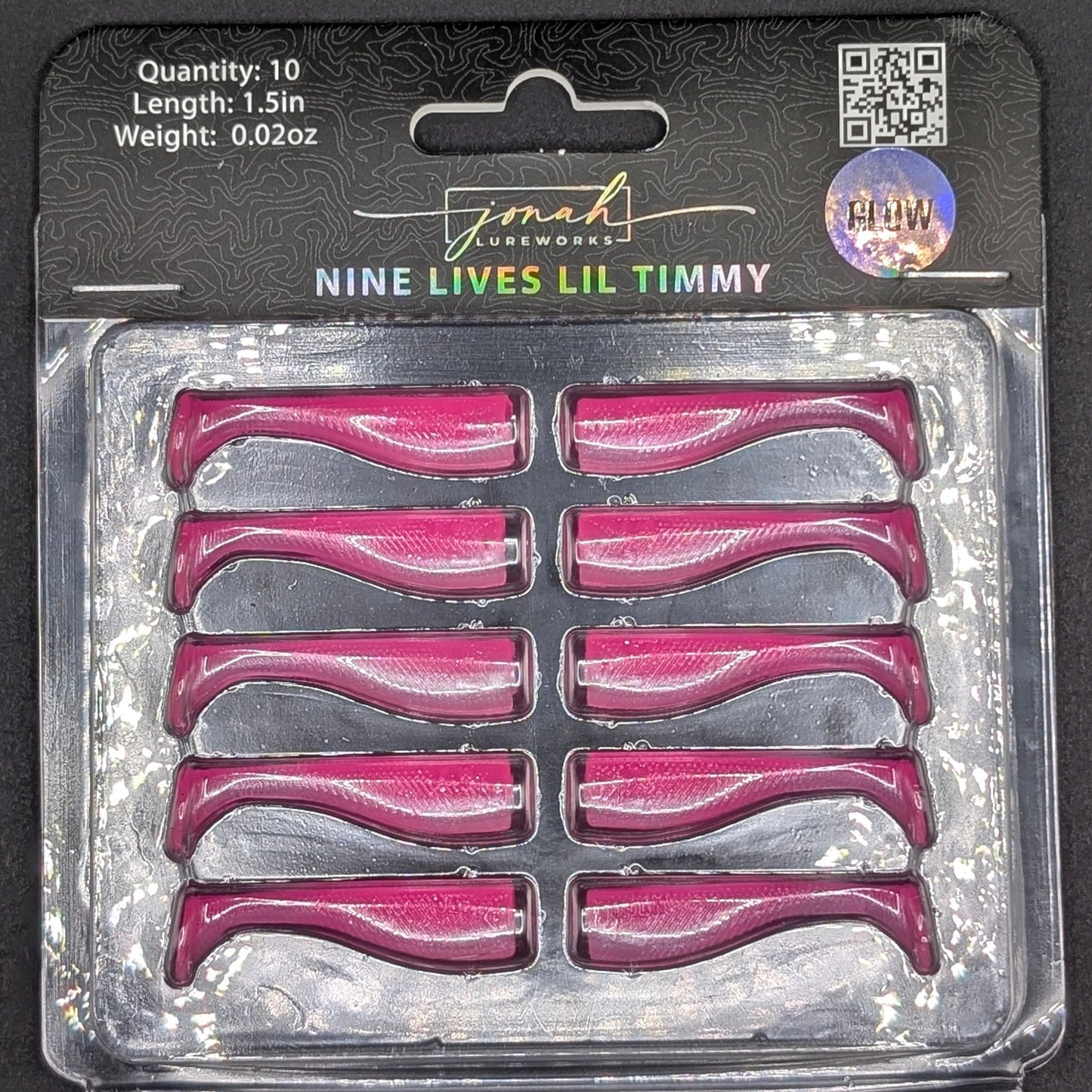 1.5 inch Lil Timmy micro paddle tail swim bait | dragonfruit glo package – Jonah Lure Works Nine Lives Soft Plastic Swim Bait