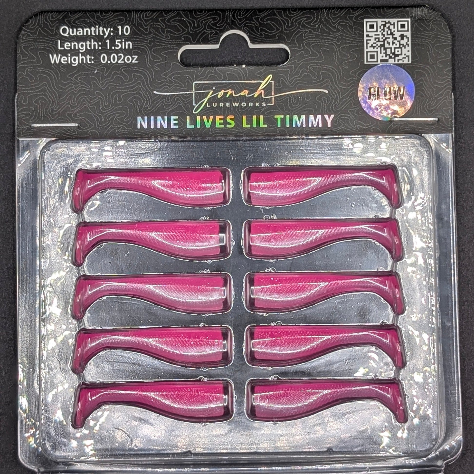 1.5 inch Lil Timmy micro paddle tail swim bait | dragonfruit glo package – Jonah Lure Works Nine Lives Soft Plastic Swim Bait