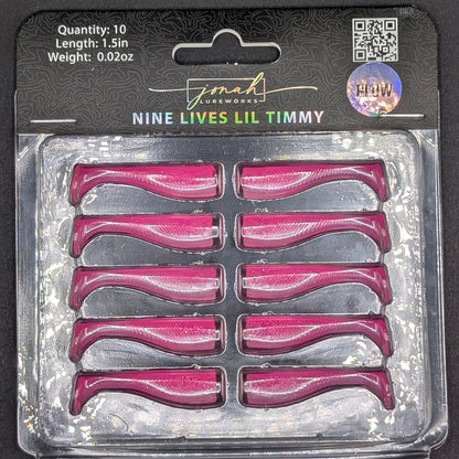 1.5 inch Lil Timmy micro paddle tail swim bait | dragonfruit glo package – Jonah Lure Works Nine Lives Soft Plastic Swim Bait