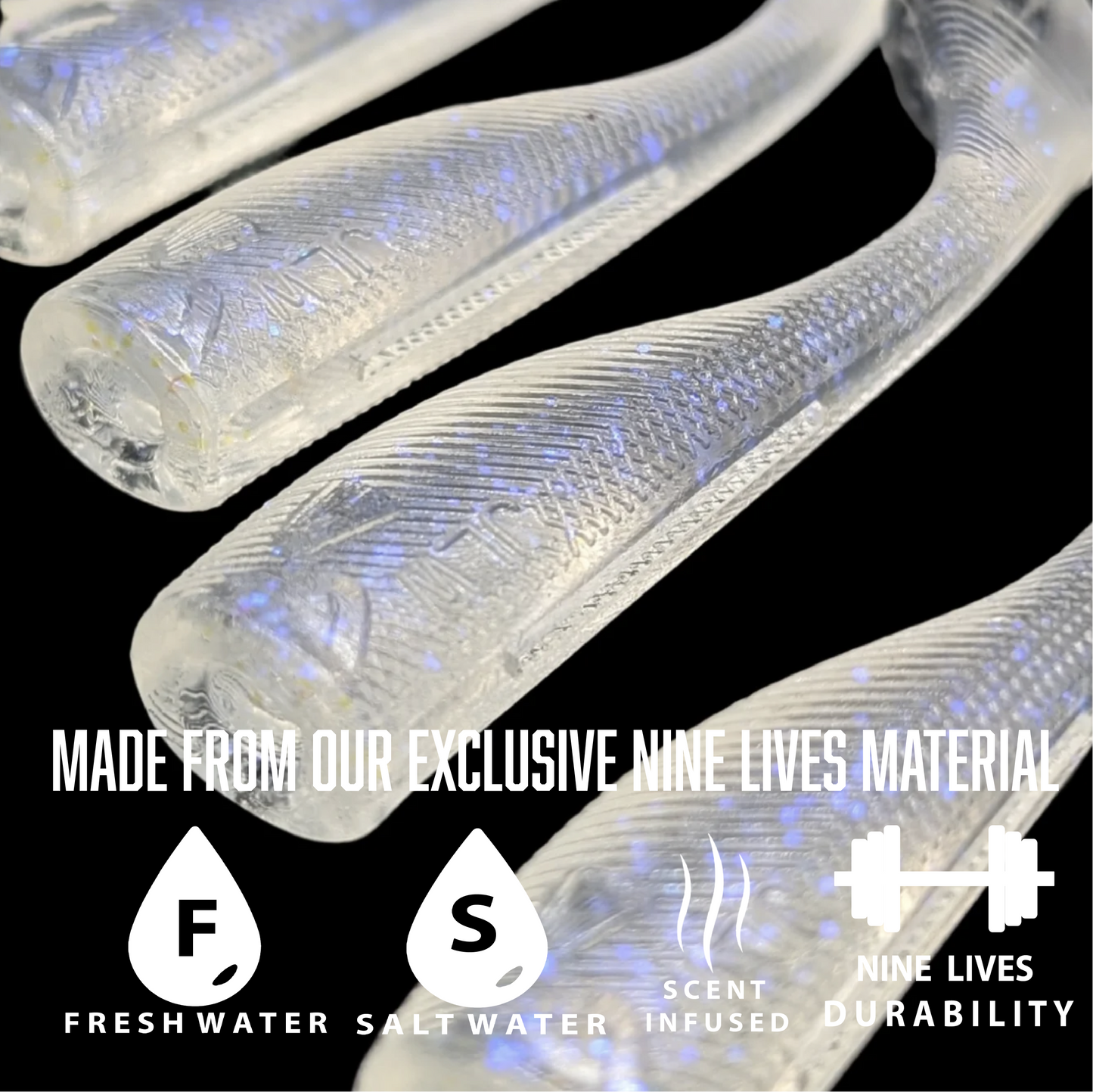 4 inch paddle tail swim bait in Blue Sparkle  – Jonah Lure Works Nine Lives Soft Plastic Swim Bait. Fresh and salt water rated.