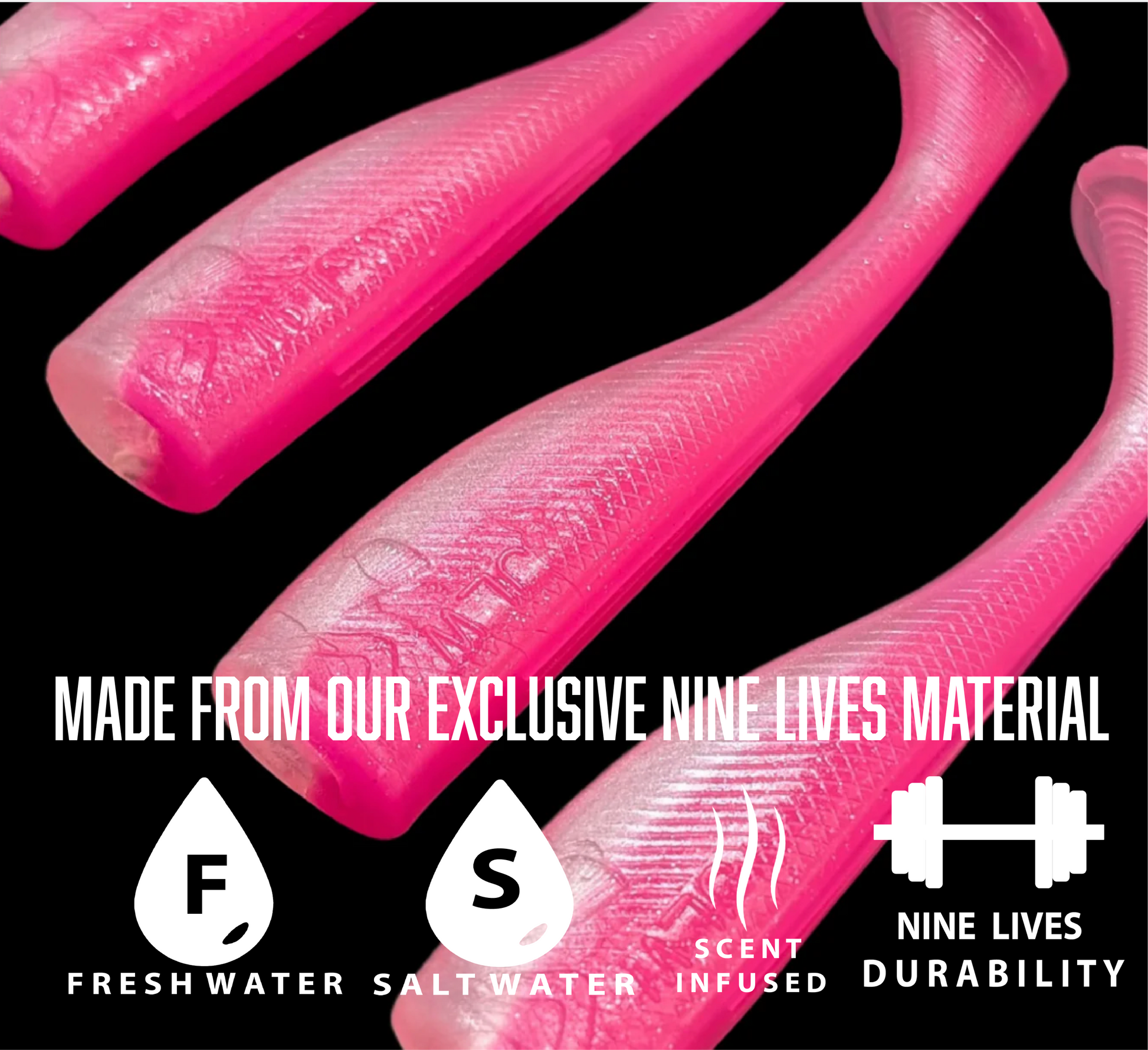 4 inch paddle tail swim bait in Pink Glo  – Jonah Lure Works Nine Lives Soft Plastic Swim Bait. Fresh and salt water rated.