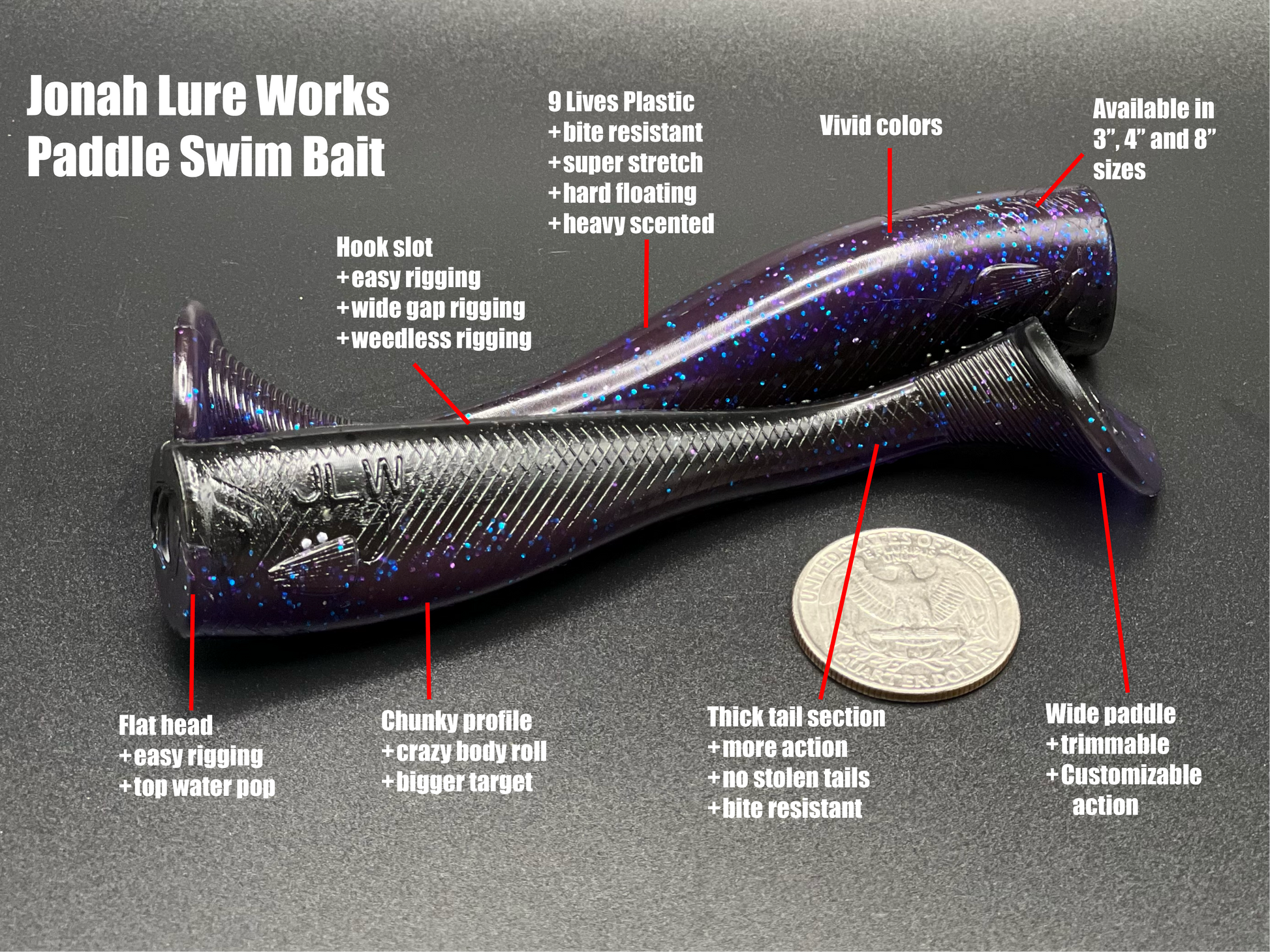 4 inch paddle tail swim bait Side View Explainer Slide