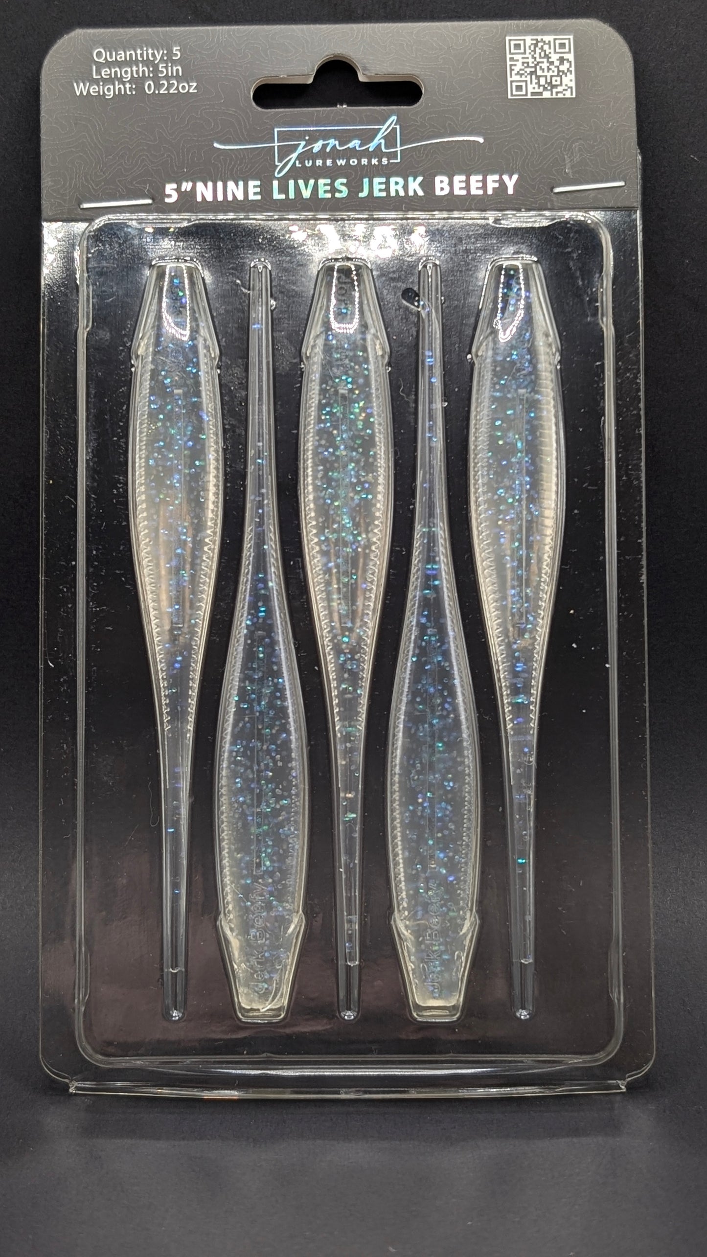 5 inch Jerk Beefy jerk bait | Blue Sparkle package – Jonah Lure Works Nine Lives Soft Plastic Jerk Bait