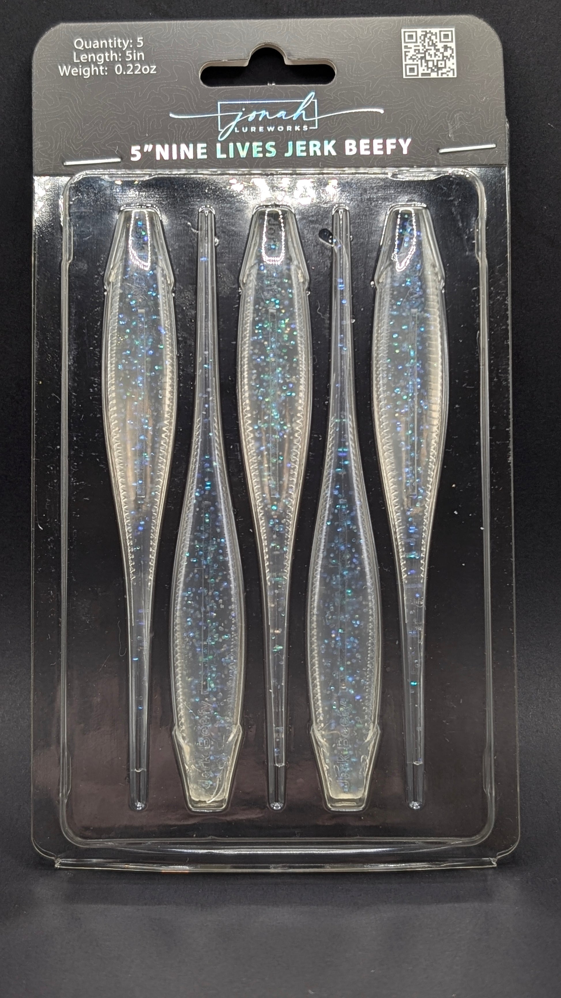 5 inch Jerk Beefy jerk bait | Blue Sparkle package – Jonah Lure Works Nine Lives Soft Plastic Jerk Bait